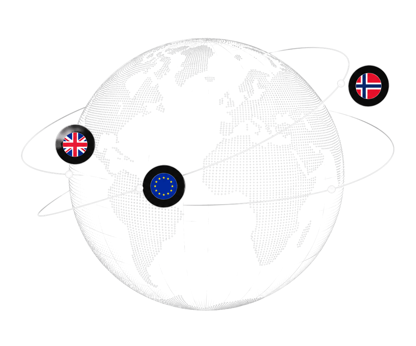 Rotating globe illustration showing connected payment routes across the UK, EU and US
